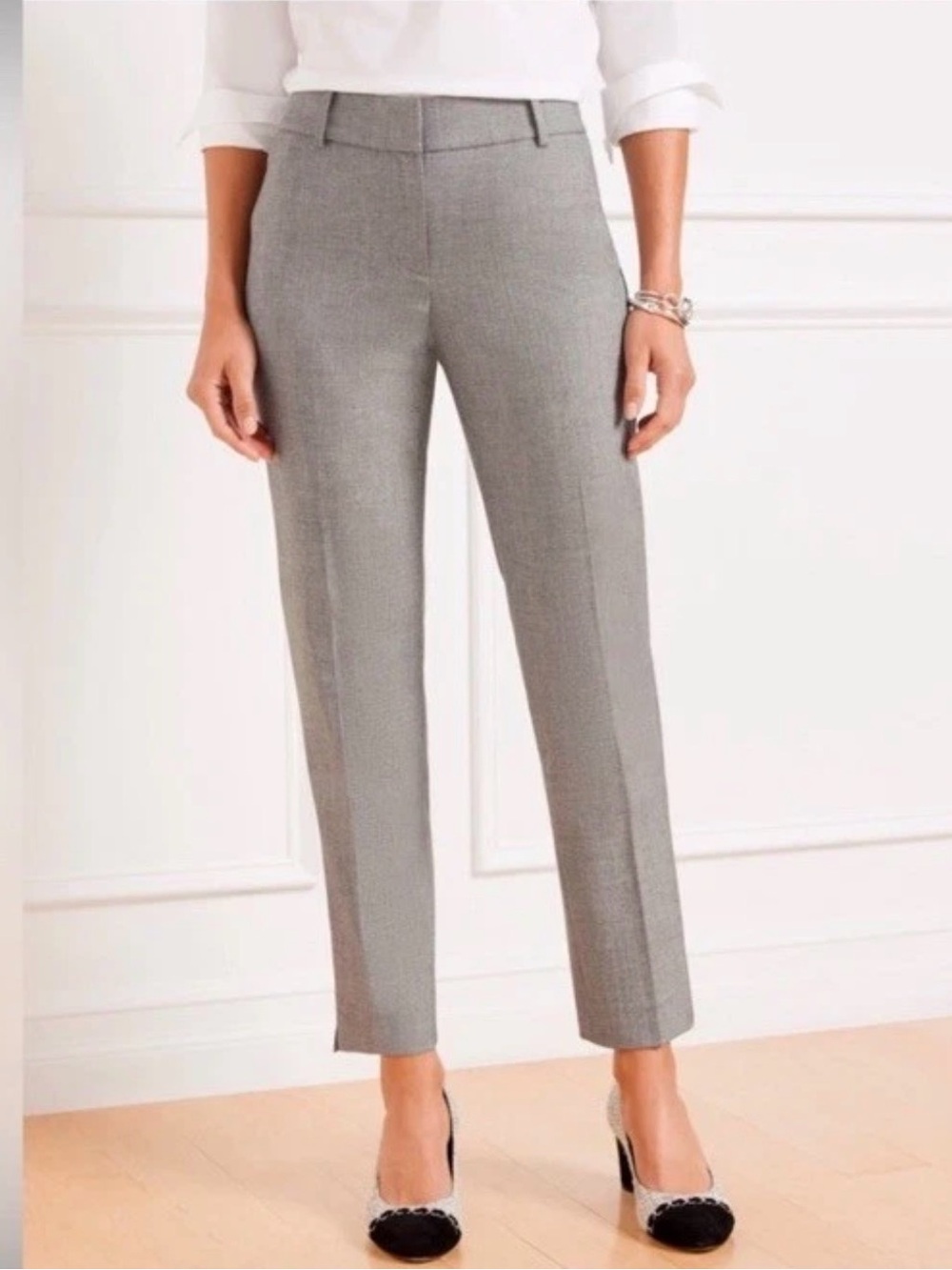 Talbots Women’s Hampshire Ankle Pants Straight Leg Gray Crosshatch Twill 4 NWOT